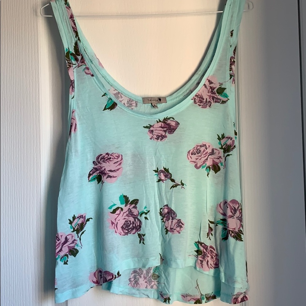 Aritzia Talula Blue Floral Crop Tank Top